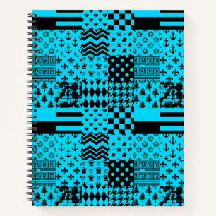 Design der Patchwork-Muster in Blau-Schwarz Notizblock