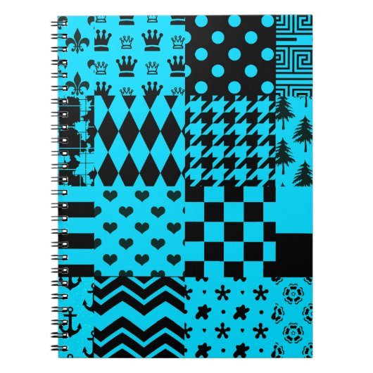 Design der Patchwork-Muster in Blau-Schwarz Notizblock (Vorderseite)