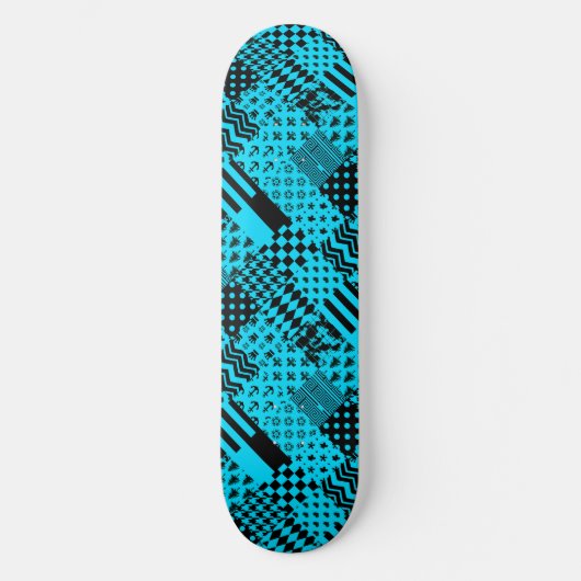 Design der Patchwork-Muster in Blau-Schwarz Skateboard (Vorderseite)