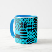 Design der Patchwork-Muster in Blau-Schwarz Tasse (Vorderseite Links)