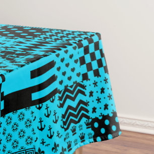 Design der Patchwork-Muster in Blau-Schwarz Tischdecke
