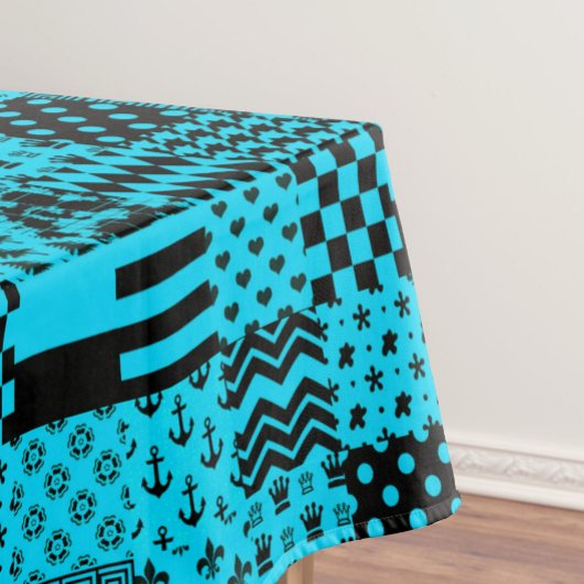 Design der Patchwork-Muster in Blau-Schwarz Tischdecke