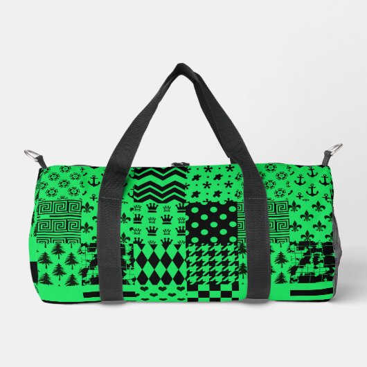Design der Patchwork-Muster in grün schwarz Duffle Bag (Vorderseite)