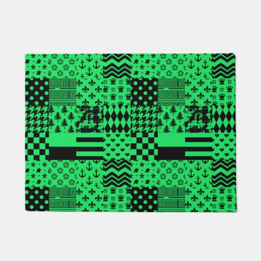 Design der Patchwork-Muster in grün schwarz Fußmatte (Vorderseite)