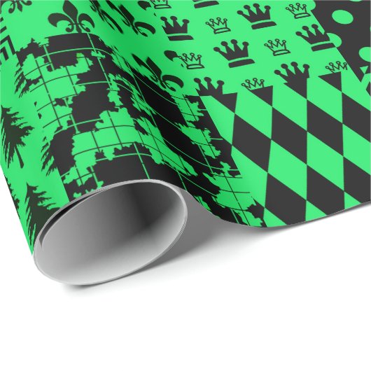 Design der Patchwork-Muster in grün schwarz Geschenkpapier (Rolleneckpunkt)