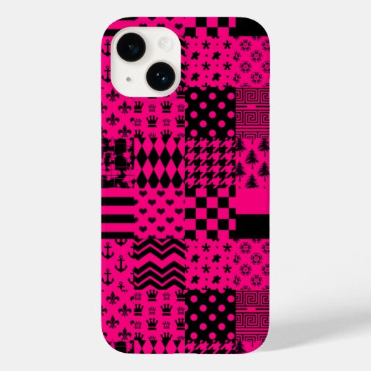 Design der Patchwork-Muster in rosa Schwarz Case-Mate iPhone Hülle (Rückseite)