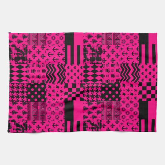 Design der Patchwork-Muster in rosa Schwarz Geschirrtuch (Horizontal)