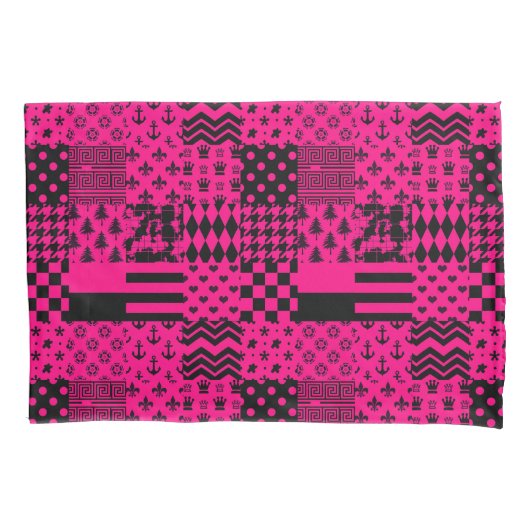 Design der Patchwork-Muster in rosa Schwarz Kissenbezug (Vorderseite)