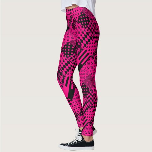 Design der Patchwork-Muster in rosa Schwarz Leggings