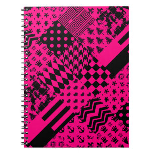 Design der Patchwork-Muster in rosa Schwarz Notizblock