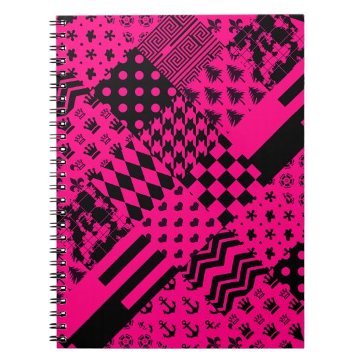 Design der Patchwork-Muster in rosa Schwarz Notizblock (Vorderseite)