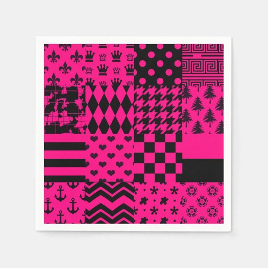 Design der Patchwork-Muster in rosa Schwarz Serviette (Vorderseite)
