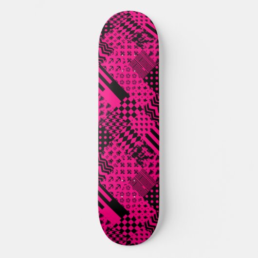 Design der Patchwork-Muster in rosa Schwarz Skateboard (Vorderseite)