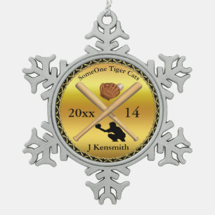 Design der personalisierten Baseball Champions Lea Schneeflocken Zinn-Ornament