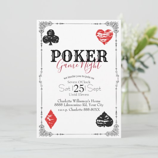 Design der Poker Night Playing Cards Einladung (Stehend Vorderseite)