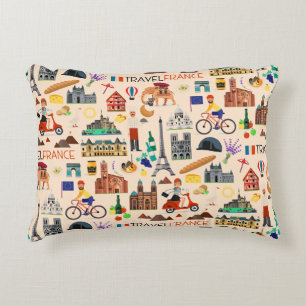 Design der Reisesymbole in Frankreich Dekokissen