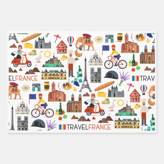 Design der Reisesymbole in Frankreich Geschenkpapier Set (Vorderseite 2)