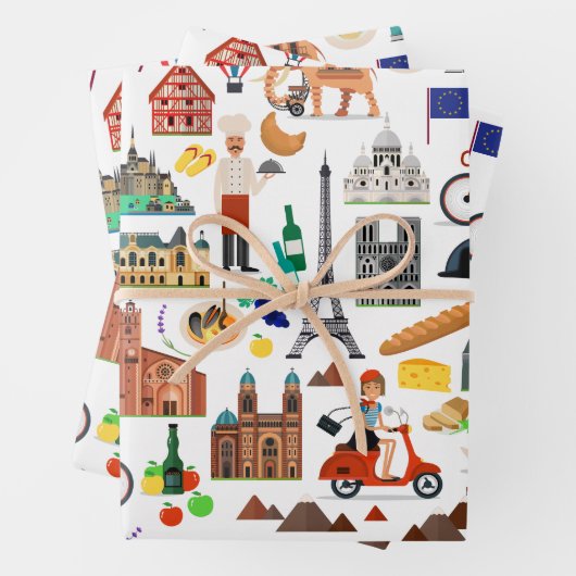Design der Reisesymbole in Frankreich Geschenkpapier Set (Beispiel)