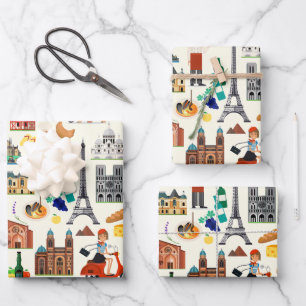 Design der Reisesymbole in Frankreich Geschenkpapier Set