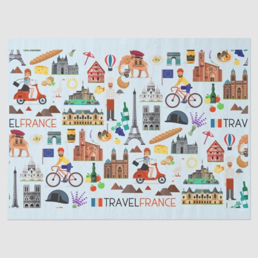 Design der Reisesymbole in Frankreich Seidenpapier (Vorderseite)