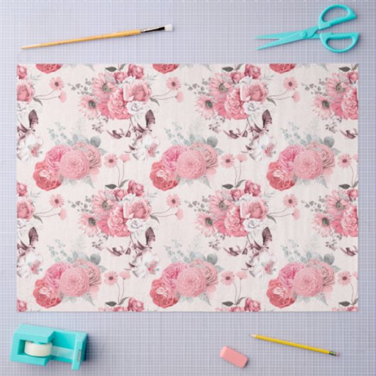 Design der rosa Blumenreihe 9 Seidenpapier (Basteln)