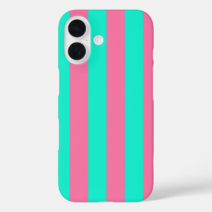 Design der rosa Minzgrün gestrichenen Streifen iPhone 16 Hülle