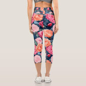 Design der rosa orangefarbenen Rose Capri Leggings (Rückseite)