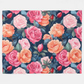 Design der rosa orangefarbenen Rose Fleecedecke (Vorderseite (Horizontal))