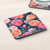 Design der rosa orangefarbenen Rose Getränkeuntersetzer (Linke Seite)