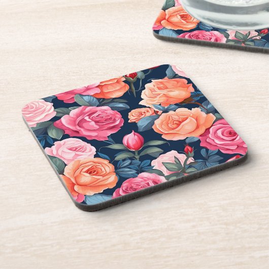 Design der rosa orangefarbenen Rose Getränkeuntersetzer (Linke Seite)