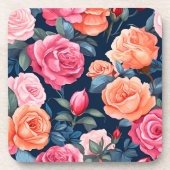 Design der rosa orangefarbenen Rose Getränkeuntersetzer (Vorderseite)