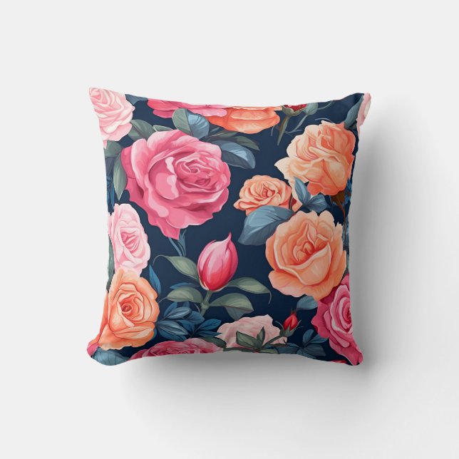 Design der rosa orangefarbenen Rose Kissen (Vorderseite)