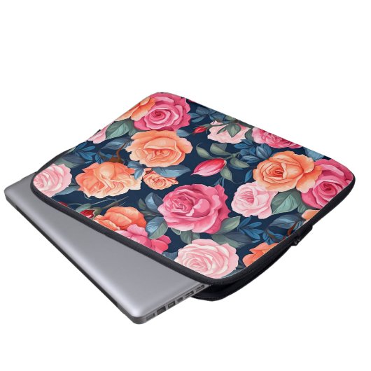 Design der rosa orangefarbenen Rose Laptopschutzhülle (Vorne Knopf)