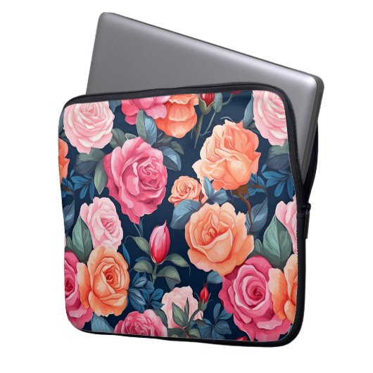 Design der rosa orangefarbenen Rose Laptopschutzhülle (Vorderseite Links)