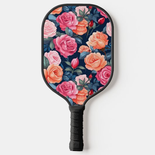 Design der rosa orangefarbenen Rose Pickleball Schläger (Rückseite)