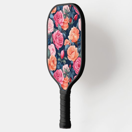 Design der rosa orangefarbenen Rose Pickleball Schläger (Links)