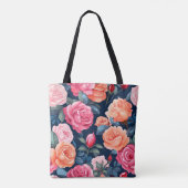Design der rosa orangefarbenen Rose Tasche (Rückseite)