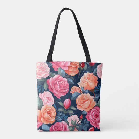 Design der rosa orangefarbenen Rose Tasche (Rückseite)