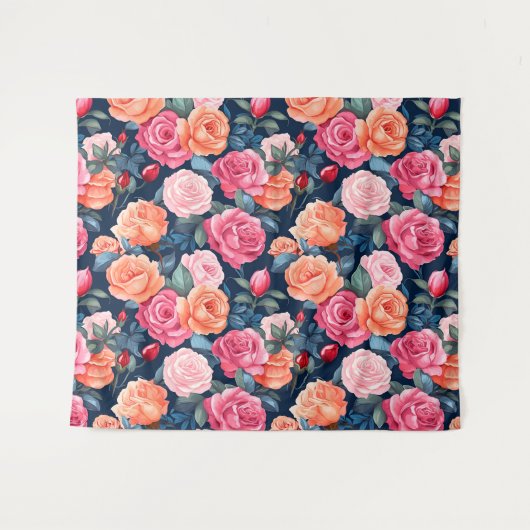 Design der rosa orangefarbenen Rose Wandteppich (Vorderseite (Horizontal))