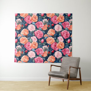 Design der rosa orangefarbenen Rose Wandteppich