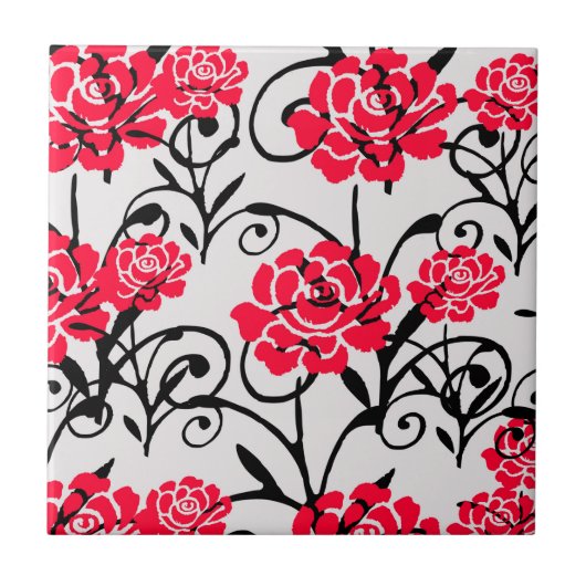 Design der rote Rose floral Illustration Fliese (Vorderseite)