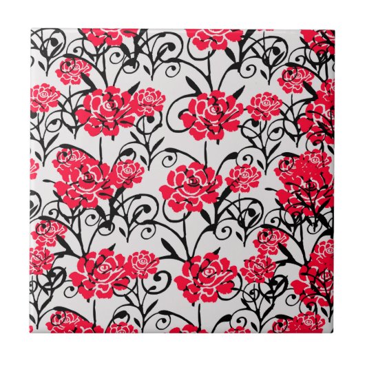 Design der rote Rose floral Illustration Fliese (Vorderseite)