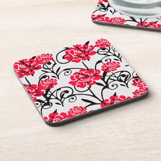 Design der rote Rose floral Illustration Getränkeuntersetzer (Linke Seite)