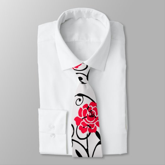 Design der rote Rose floral Illustration Krawatte (Gebunden)