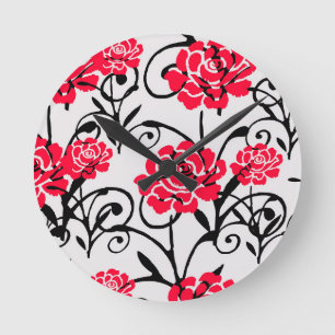 Design der rote Rose floral Illustration Runde Wanduhr