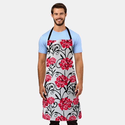 Design der rote Rose floral Illustration Schürze (Getragen)