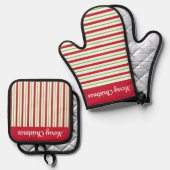 Design der roten grünen Streifen Ofenhandschuh & Topflappen-Set (Vorderseite/Rückseite)