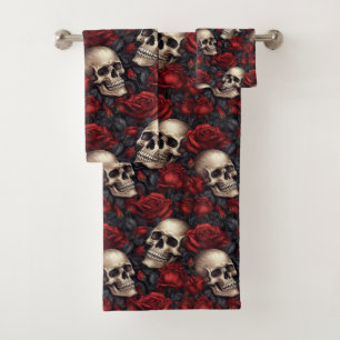 Design der Schädel- und Rose-Serie 10 Badhandtuch Set