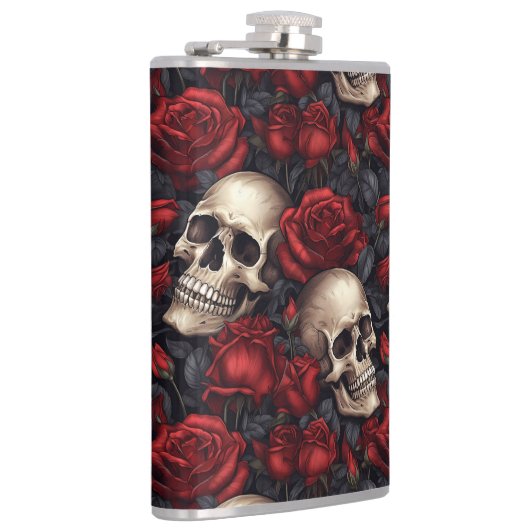 Design der Schädel- und Rose-Serie 10 Flachmann (Rechts)