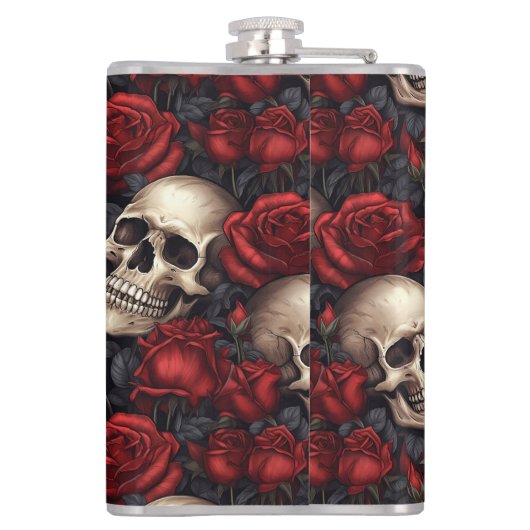 Design der Schädel- und Rose-Serie 10 Flachmann (Rückseite)